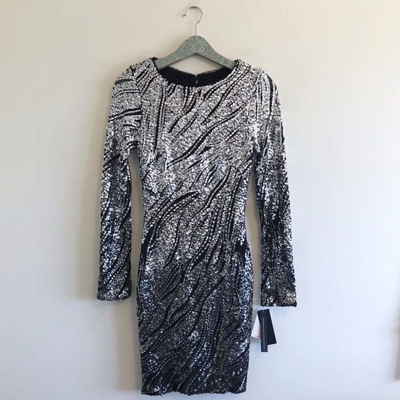 Aqua Dresses & Skirts - NWT AQUA Sequin Silver Animal Print Sheath Dress